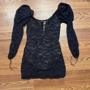 For Love and Lemons Black Lace Sheer Mini Dress Small